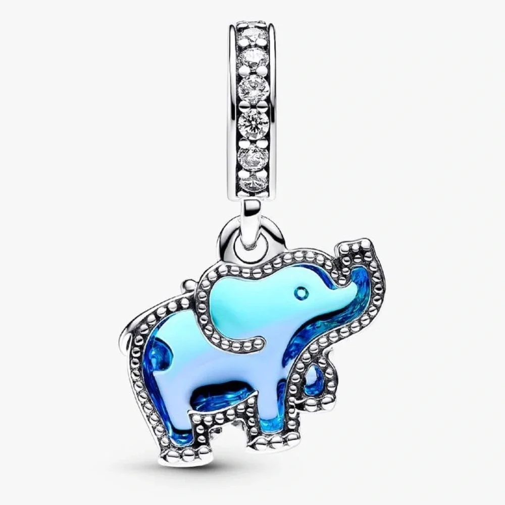 Authentic Pandora Blue Murano Glass Elephant Dangle Charm - NWOT